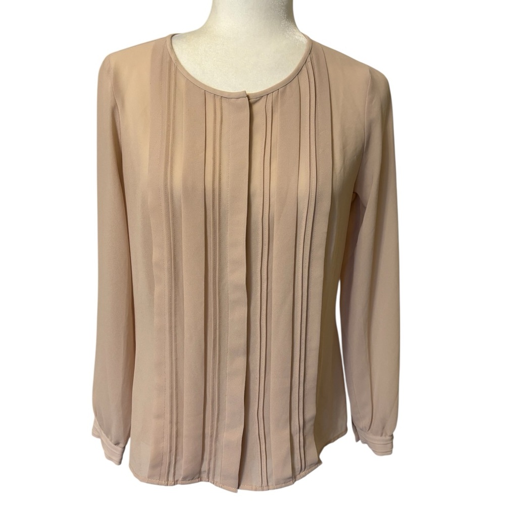 LOFT Dusty Peach Pleated Front Blouse Size SP
